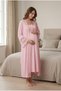 Women's Powder Lace Long Sleeve New Season Breastfeeding Featured Maternity Nightgown Set with Dressing Gown - 4