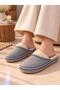 Women's Gray Suede Fur Lined Zigzag Patterned Thick Soled Winter Comfortable House Slippers