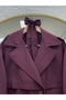 Baharşah Bolero Belted Buttoned Long Trench Coat-Qa1020 Plum - 3