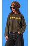 Wild Horses Yellow Horse Printed Green Brown Striped Oversize Long Sleeve T-Shirt - 2