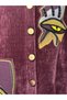 Large Size Women's Picasso Patterned Eye Appliqué Beaded Embroidered Buttoned Velvet 50-52 Size Bottom-Top Set - 7