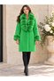 Women's Fur-Trimmed Cashmere Angora Fabric Belted Coat with Pockets 42-48