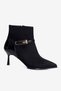 Women's Suede Boots Pointed Toe Thin Heeled Gold Buckle Zippered Elise Black - 2