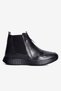 Women's Genuine Leather Boots with Elastic Metal Detail, Thick Sole, Trigon Black - 2