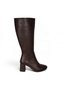 Women's Black Brown Leather 7cm Thick Heel 38cm Leg Length 31.5 Calf Width Heeled Boots - 3