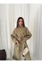 Women's Stand Collar Belted Waist Tie Buttoned Oversize Seasonal Long Trench Coat - 3