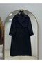 Baharşah Bolero Belted Buttoned Long Trench-Qa1020 Black - 2