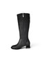 Women's Black Brown Shiny 4cm Thick Heel 38cm Leg Length 30cm Calf Width Buckle Heeled Boots - 4