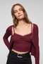 Women's Stretchy Fabric Collar Lace Detailed Buttoned Blouse and Undershirt Two-Piece Set Burgundy Blouse - 3
