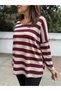 Italian Wool Angora Striped Knitwear Claret Red - 3