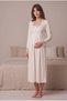 Women's Ecru Lace Long Sleeve New Season Nursing Nightgown Set with Maternity Gown - 4