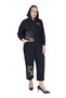Plus Size Women's Picasso Patterned Eye Appliqué Bead Embroidered Hooded Zippered Cotton Twill Woven 50-52 Size Bottom Top Set - 8