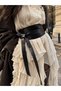 Women's Goat Natural Fur Textured Obi Tie Leather Belt - Wide Casual Girdle Belt - Standard Size - 3