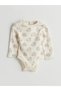 Lcw Baby Beige Crew Neck Printed Baby Boy Snap Fastener Bodysuit 3-Piece - 3