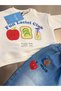 Baby Boy Ecru Printed Sweatshirt and Figured Balloon Jeans Set with Elastic Waist - 3