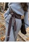 Women's Purple Snake Pattern Textured Obi Tie Leather Belt - Wide Casual Girdle Belt - Standard Size - 2
