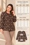 Women's Plus Size Patterned Ornamental Button Detail Sleeve End Elastic Crew Neck Long Sleeve Stretchy Viscose Blouse - 3