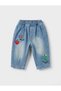 Baby Boy Ecru Printed Sweatshirt and Figured Balloon Jeans Set with Elastic Waist - 5
