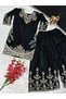 Black Chinon Silk Embroidered Palazzo Suit Set - FFT101038 | Black-Size:M-38-Inches - 3
