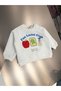 Baby Boy Ecru Printed Sweatshirt and Figured Balloon Jeans Set with Elastic Waist - 4