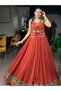 Rust-Orange Chanderi Lehenga Choli with Gamthi Work Koti Jacket - HRT101464 | Rust-Orange-Size:2XL-44-Inches - 3