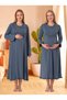 New Season Indigo Double-Breasted Collar Breastfeeding-Friendly Design Long Sleeve Maternity Nightgown Set of 2 - 4