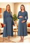 New Season Indigo Double-Breasted Collar Breastfeeding-Friendly Design Long Sleeve Maternity Nightgown Set of 2 - 3