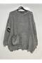 Women's Oversized Casual 100% Cotton Knitwear Sweater Blouse with Pocket and Vintage Detail - 2