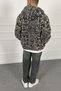 Double Zipper Hooded Plush Coat Black White |   Stk2133-Mont - 5