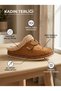 Women's Black Buckle-Strapped Plush Lined House Slippers with Embroidery Detail