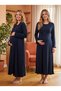 New Season Navy Blue Double-Breasted Collar Breastfeeding-Friendly Design Long Sleeve Maternity Nightgown Set of 2 - 6