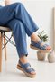 Women's Suede Double Buckle Straw Platform Sole Casual Sandals