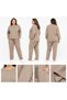 Plus Size Women's Oversize Full Lycra Wide Fit Pocketed Lace-Up Stone-Embellished Trendy Crewneck Seasonal Bottom-Up Set
