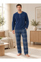 Men's Plaid Detailed Buttoned Long Sleeve Fleece Pajama Set - 2