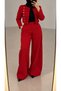 Women's Red Gold Button Detailed Jacket and Pants Set - 2