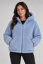 Women's Blue, Oversized Hooded Plush Coat – Zippered, Pocketed, Soft Textured Teddy Fur Look Winter Coat