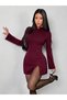 Women's long sleeve judge collar short slit imported crepe dress