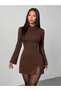Women's long sleeve judge collar short slit imported crepe dress - 4
