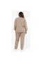 Plus Size Women's Oversize Full Lycra Wide Fit Pocketed Lace-Up Stone-Embellished Trendy Crewneck Seasonal Bottom-Up Set - 3