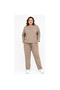 Plus Size Women's Oversize Full Lycra Wide Fit Pocketed Lace-Up Stone-Embellished Trendy Crewneck Seasonal Bottom-Up Set - 4