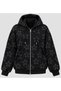 Women's Black Stone Star Patterned Zippered Hooded Oversize Sweatshirt - 7