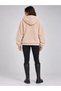 Women's Beige, Oversized Hooded Plush Coat – Zippered, Pocketed, Soft Textured Teddy Fur Look Winter Coat - 6