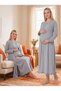New Season Gray Double-Breasted Collar Breastfeeding-Friendly Design Long Sleeve Maternity Nightgown Set of 2 - 2
