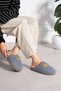 Women's Gray Glitter Detailed Plush Winter Comfortable House Slippers - 3