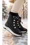 Girl's Furry Winter Snow Boots with Eva Sole, Black - 4
