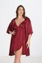 Premium Plus Size Satin Lace Embroidered Burgundy 2-Piece Nightgown and Robe Set Bigsize - 2