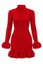 Red Turtleneck Ruffled Knitwear Dress - 70037 - 2