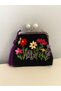 Mini wallet %100 hand embroidered wildflower themed 10x14 cm linen fabric. - 2