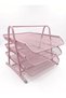 3-Tier Metal Mesh Document Rack A4 Document Tray Pastel Pastel Pink - 4