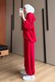 Women's 3 Thread Non-Threaded Half Zipper Hooded Set with Stopper 3911 Red - 8